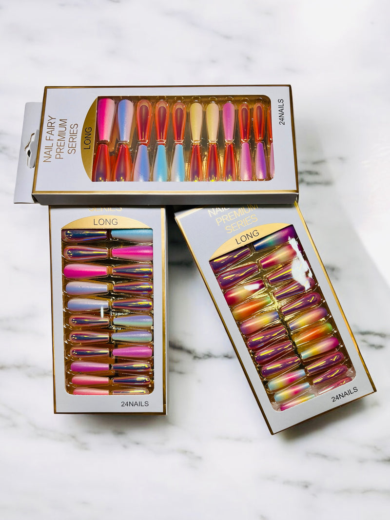 Nail Fairy Premium Series Long Iridescent Press-On Nails - 24 Piece Set