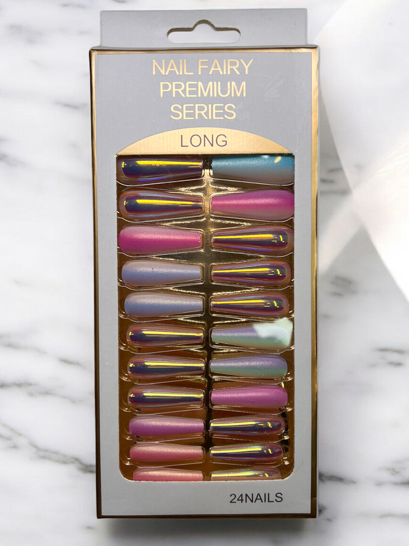 Nail Fairy Premium Series Long Iridescent Press-On Nails - 24 Piece Set