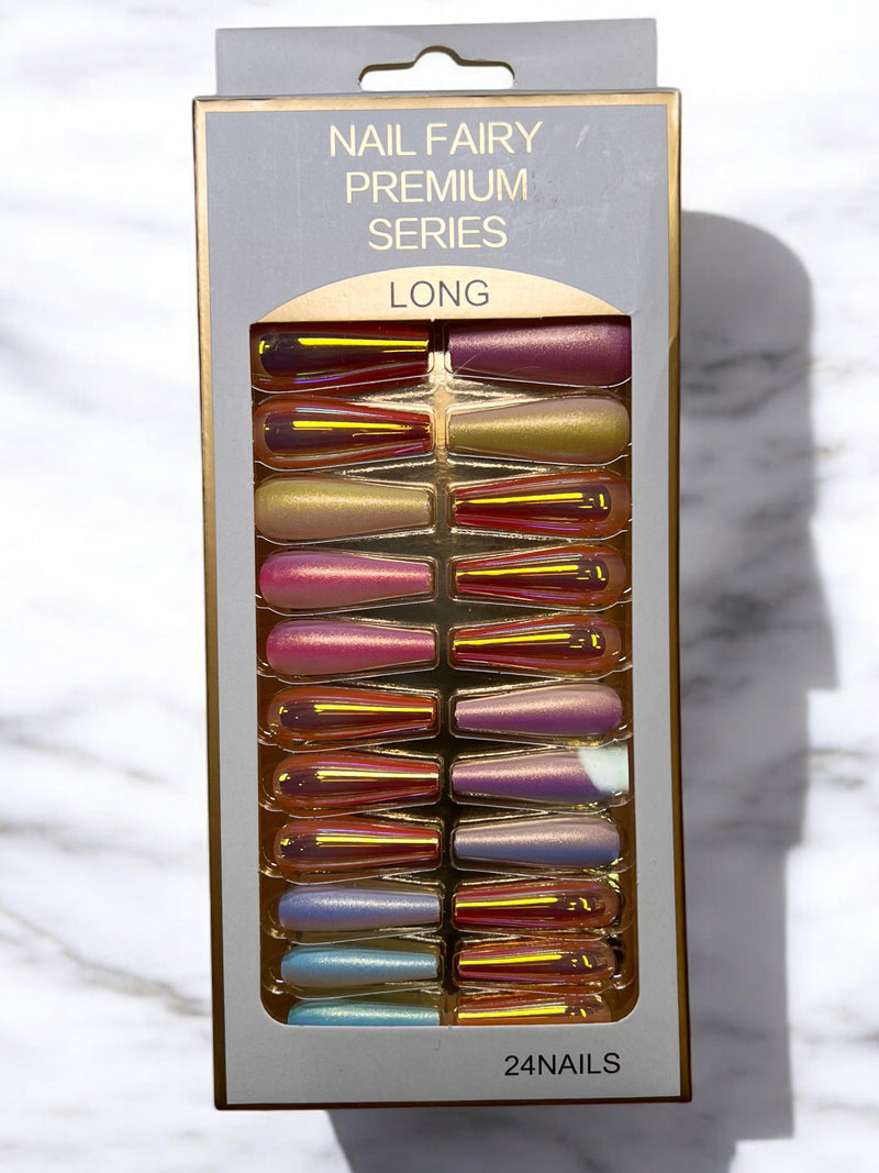 Nail Fairy Premium Series Long Iridescent Press-On Nails - 24 Piece Set