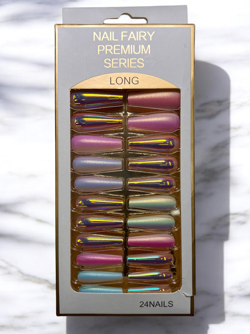 Nail Fairy Premium Series Long Iridescent Press-On Nails - 24 Piece Set
