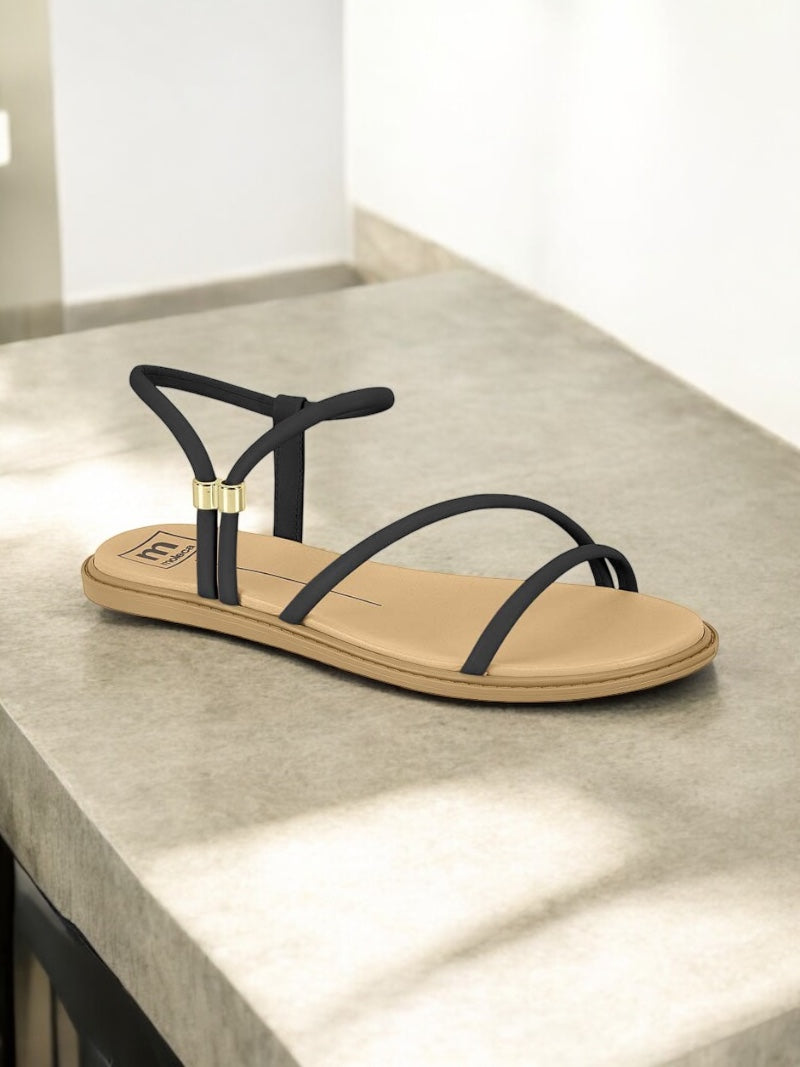Moleca Sleek Black Strap Flat Sandals 5450.235