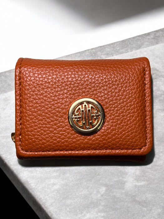 Textured Brown Fold Wallet with Gold Emblem D-3842