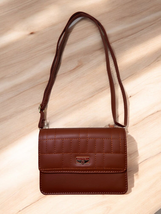Caramel Grid-Stitch Crossbody – Sleek & Sophisticated D-3355