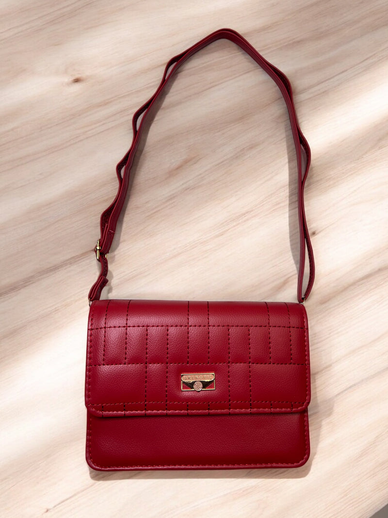 Caramel Grid-Stitch Crossbody Bag – Sleek & Sophisticated Bag D-3355