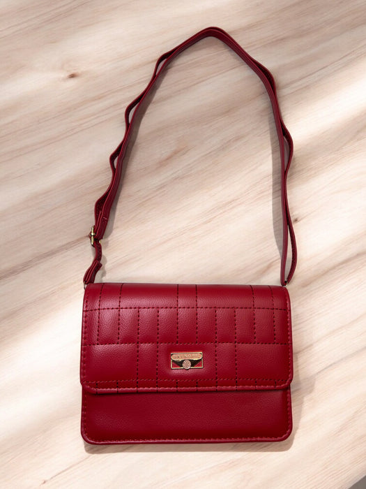 Caramel Grid-Stitch Crossbody – Sleek & Sophisticated D-3355