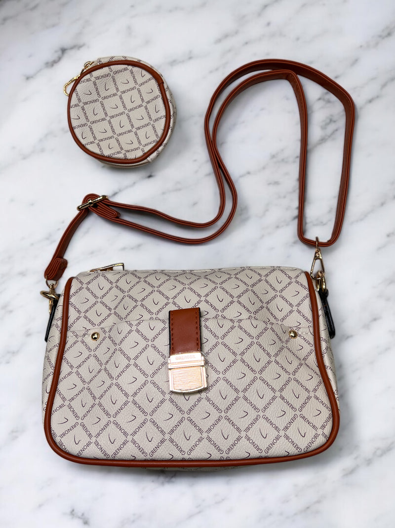 2-Piece Grenobian Signature Monogram Crossbody Bag with Coin Pouch C7660