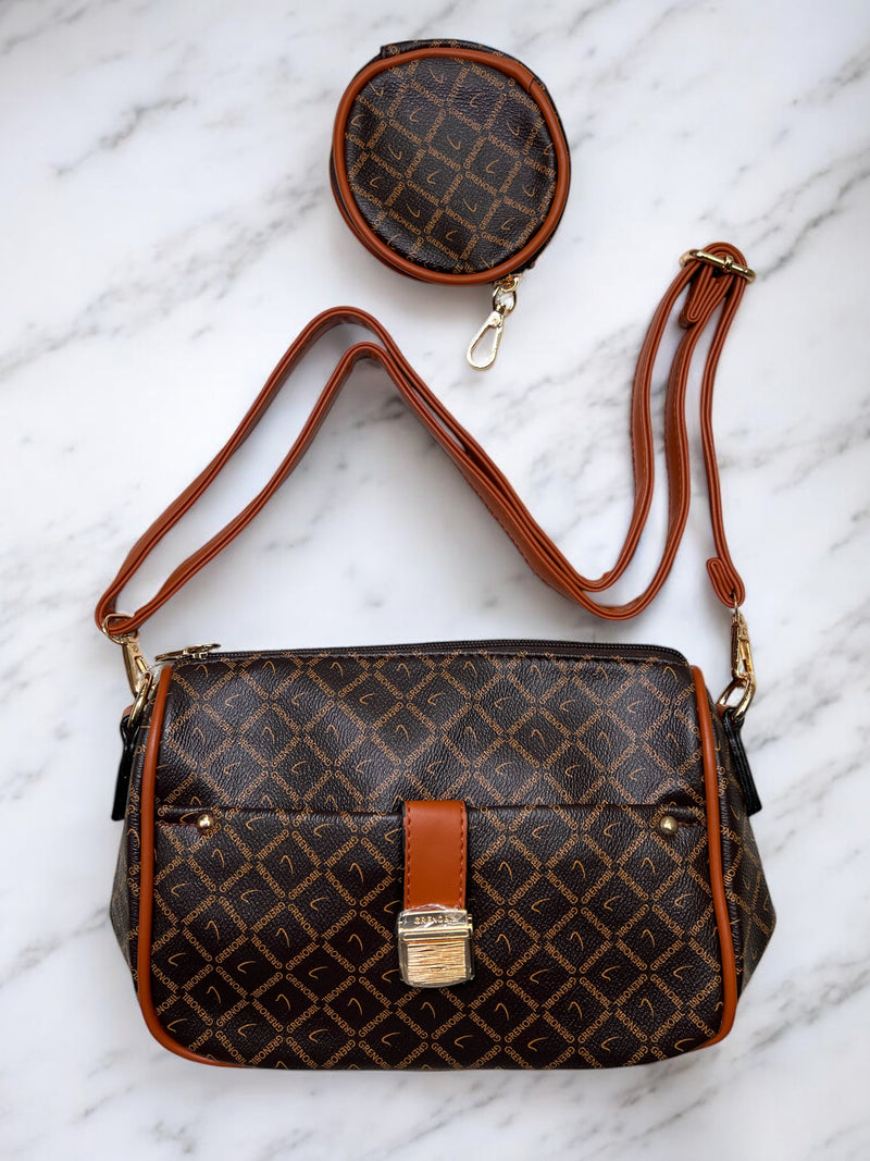 2-Piece Grenobian Signature Monogram Crossbody Bag with Coin Pouch C7660