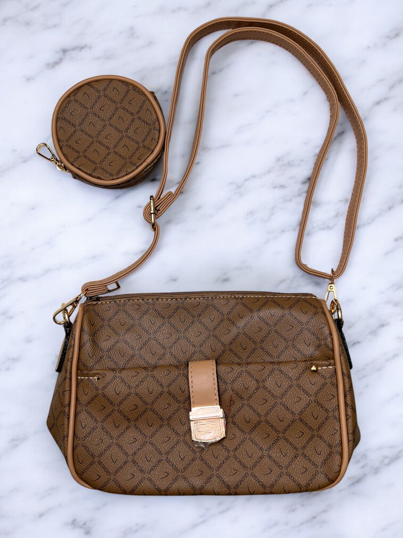 2-Piece Grenobian Signature Monogram Crossbody Bag with Coin Pouch C7660