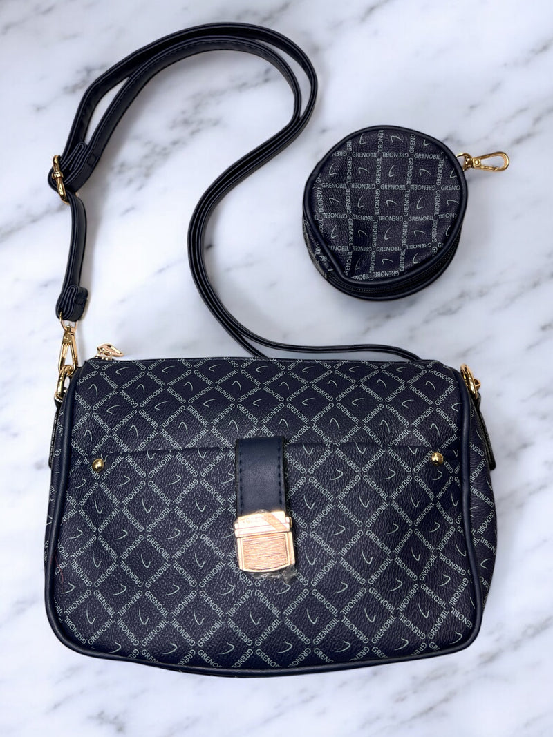 2-Piece Grenobian Signature Monogram Crossbody Bag with Coin Pouch C7660
