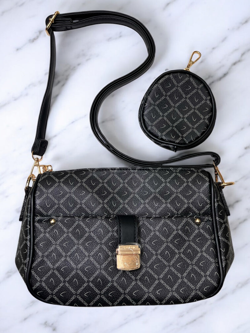 2-Piece Grenobian Signature Monogram Crossbody Bag with Coin Pouch C7660