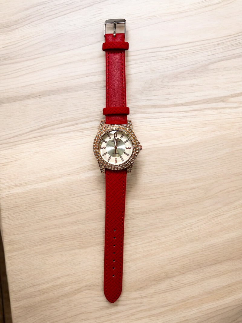 Women’s Crystal Accent Watch – Textured Strap Edition