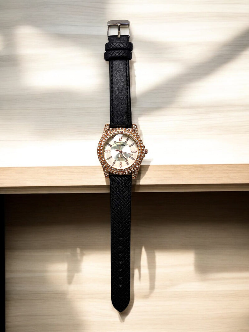 Women’s Crystal Accent Watch – Textured Strap Edition