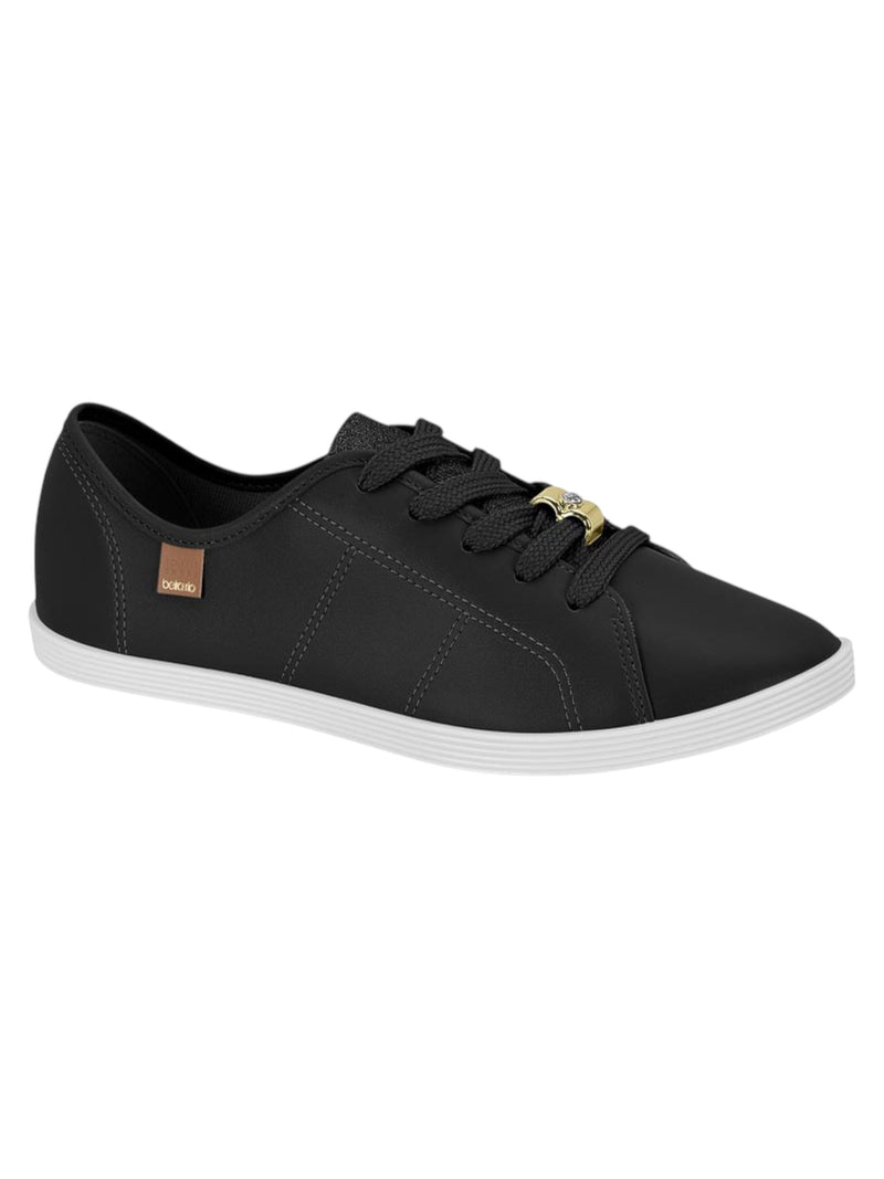 Beira Rio Black Lace-Up Tennis Sneaker with Gold Accent Charm 4205.149