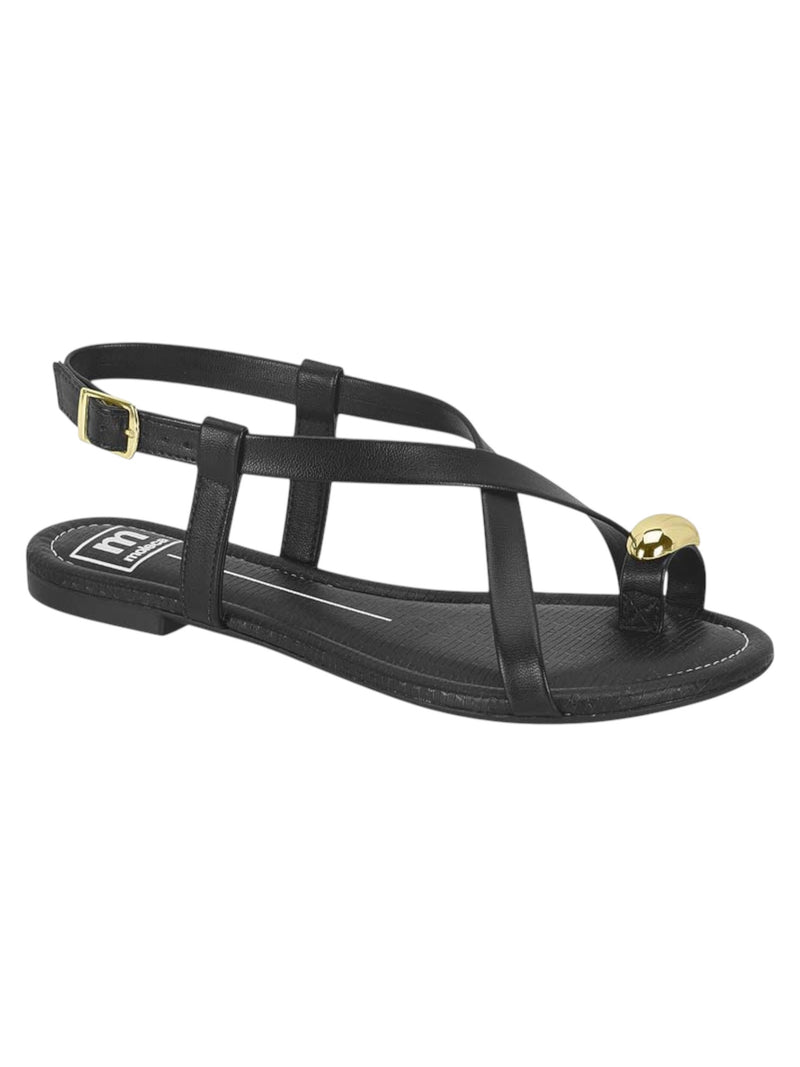 Moleca Crisscross Black Toe-Ring Sandal with Gold Accent 5429.452
