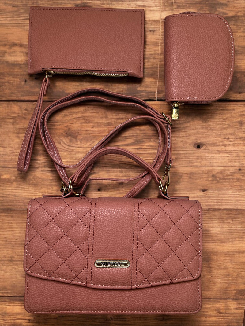 Grenobil “Ivory Luxe” 3-in-1 Quilted Handbag Set D9253