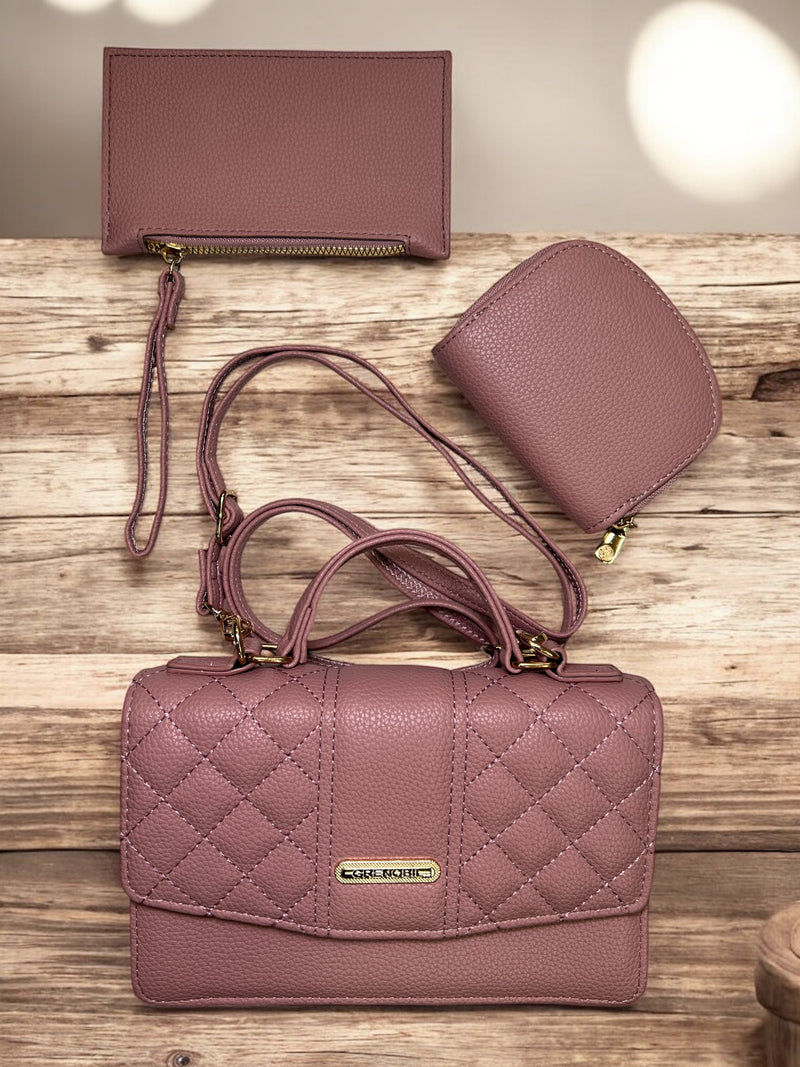 Grenobil “Ivory Luxe” 3-in-1 Quilted Handbag Set D9253