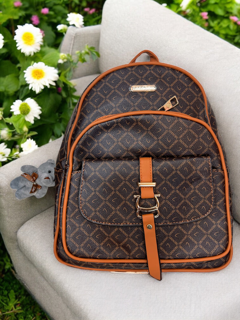 Grenobil Prestige Monogram Backpack – Signature Pattern with Teddy Charm A7671