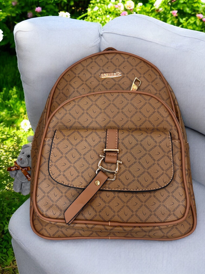 Grenobil Prestige Monogram Backpack – Signature Pattern with Teddy Charm A7671
