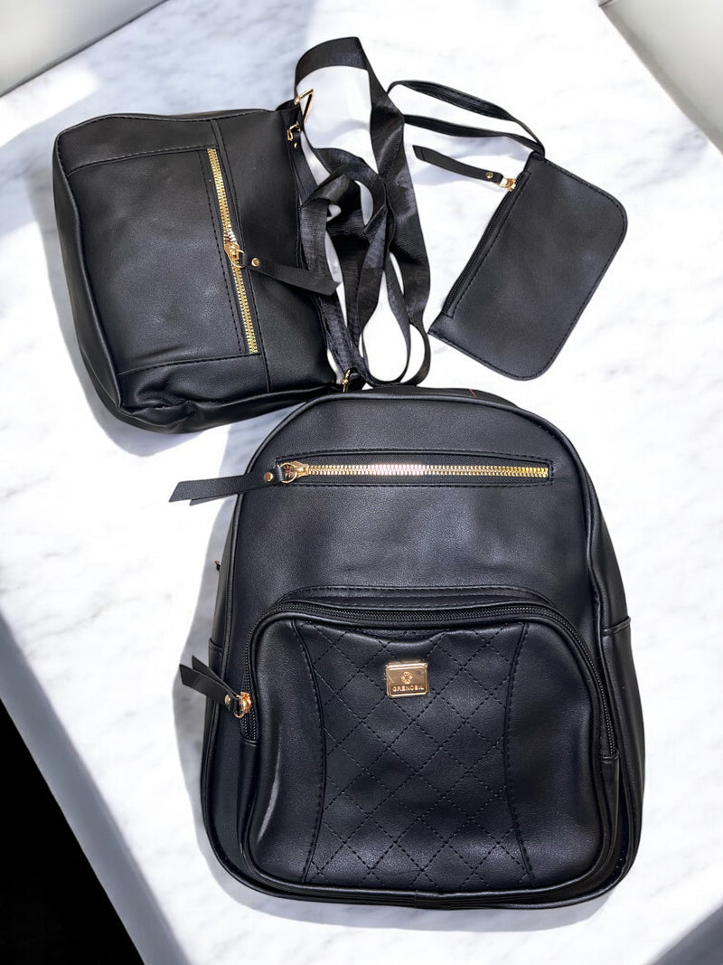 Grenobil Terracotta 3-Piece Quilted Backpack Set A0885