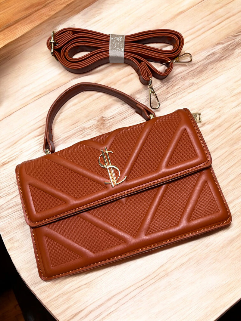 Sculpted Luxe Crossbody Bag – Geometric Design with Polished Metal Accent B7722