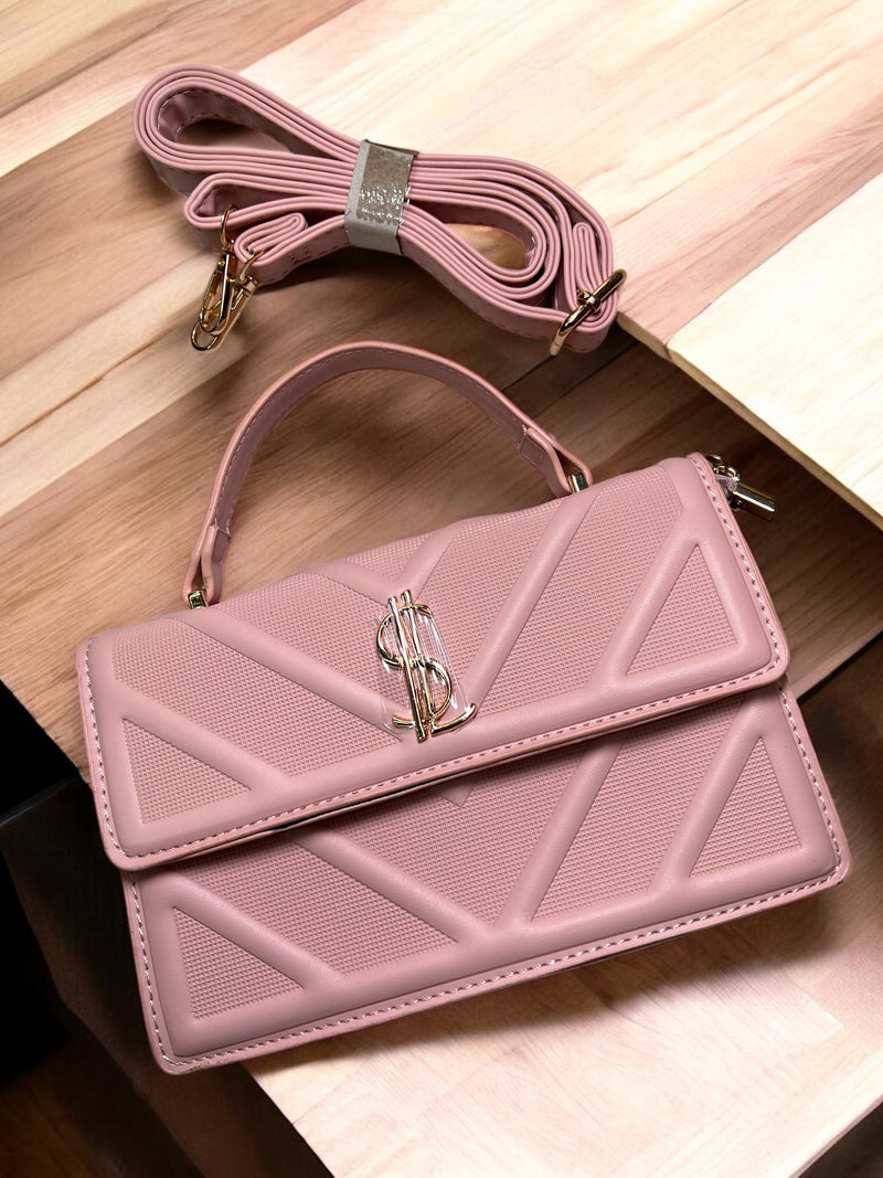 Sculpted Luxe Crossbody Bag – Geometric Design with Polished Metal Accent B7722