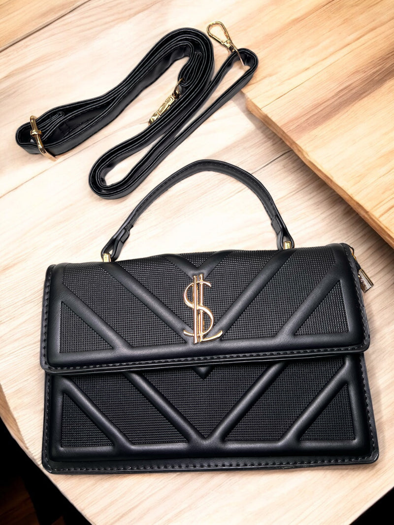 Sculpted Luxe Crossbody Bag – Geometric Design with Polished Metal Accent B7722