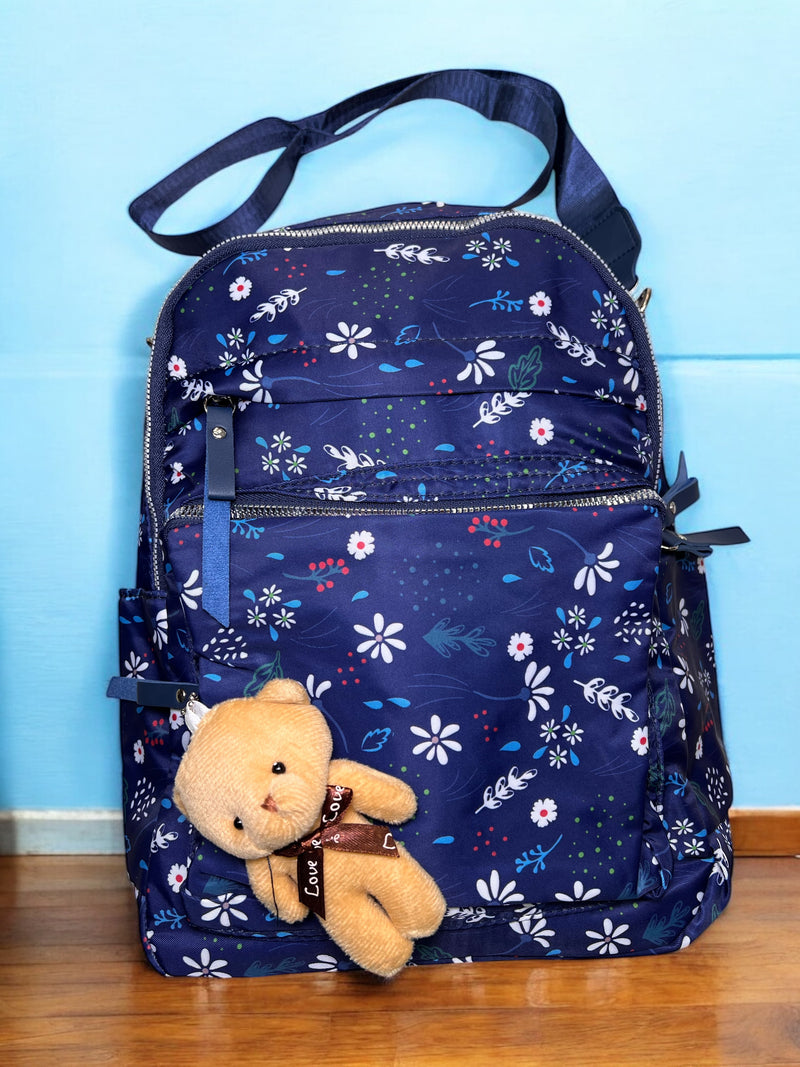 Floral Backpack with Teddy Bear Keychain GNBA0902