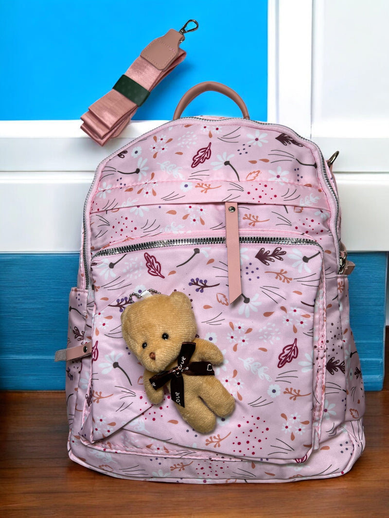 Floral Backpack with Teddy Bear Keychain GNBA0902