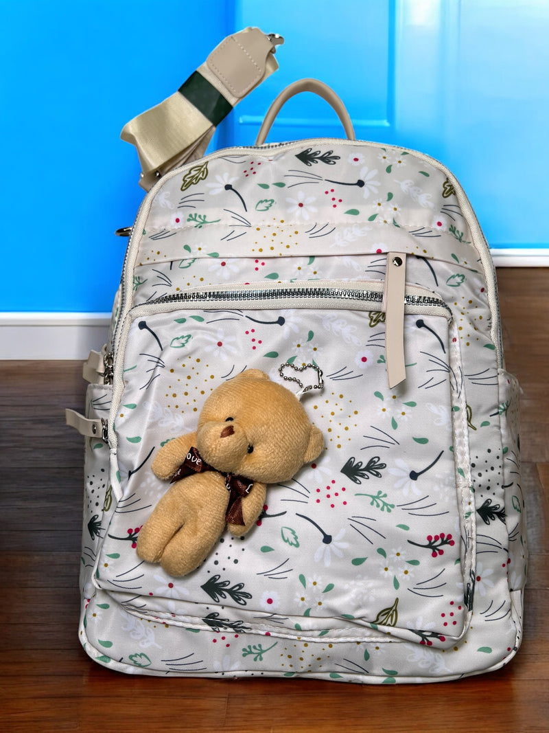 Floral Backpack with Teddy Bear Keychain GNBA0902