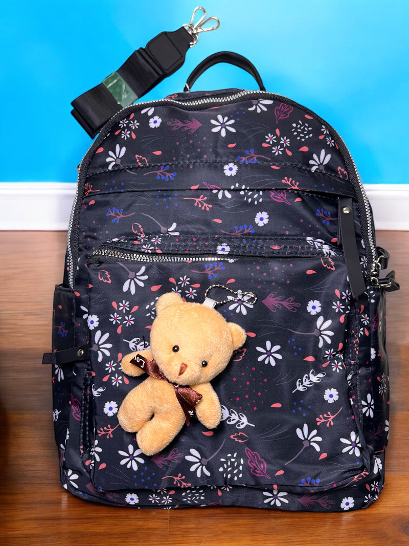 Floral Backpack with Teddy Bear Keychain GNBA0902