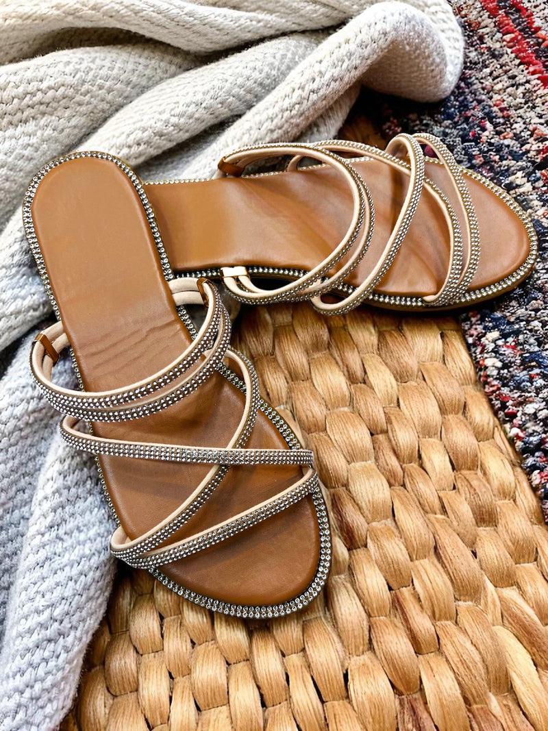 SparkleStrap Rhinestone Flat Sandals C05