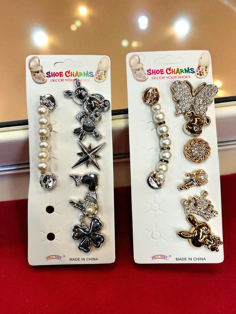 Deluxe Bling Crocs Charms Set – Luxe Gold & Silver Shoe Accessories PJ693