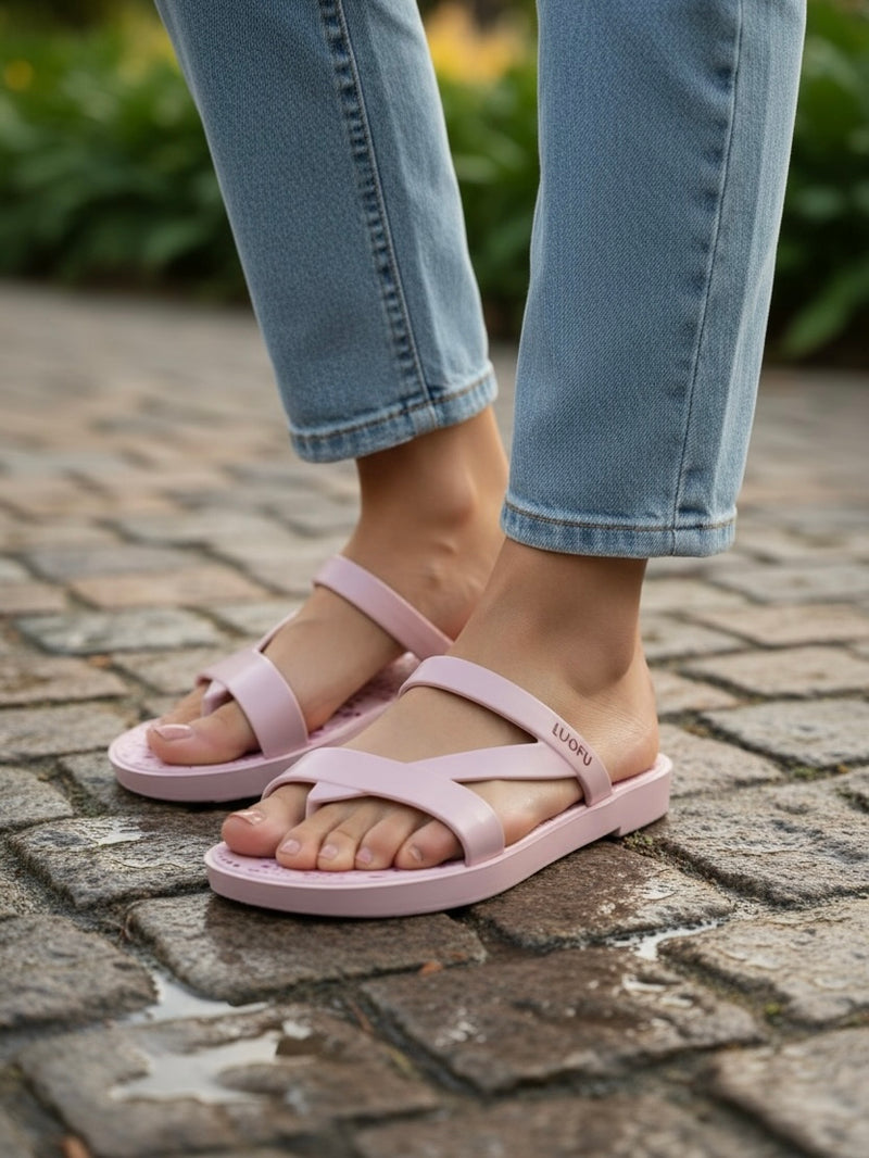 Luofu Blossom Breeze Sandals – Floral Strappy Comfort Slides F2322-E12