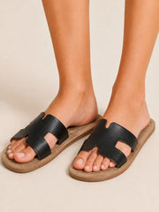 Luxe Step Metallic H-Slide Sandals in Black