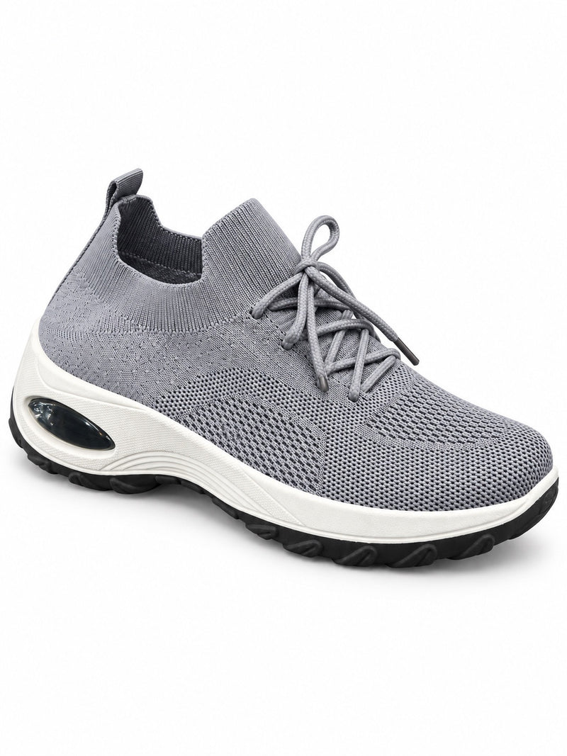 Grey SHIDaQIN AirGlide A4-3 knit lace-up sneaker