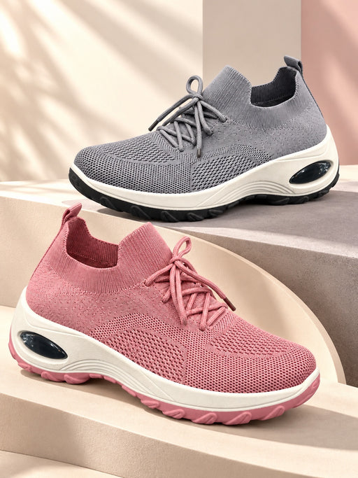 SHIDaQIN AirGlide A4-3 knit lace-up sneakers in pink and grey