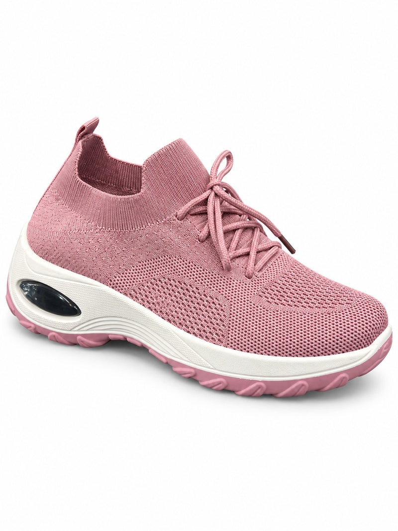 Pink SHIDaQIN AirGlide A4-3 knit lace-up sneaker