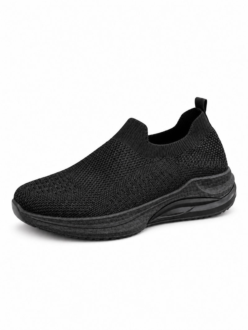 A6-2 black knit platform slip-on sneaker with all-black sole