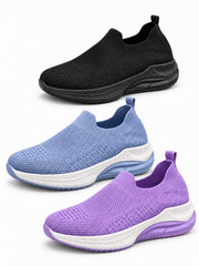 A6-2 knit platform slip-on sneakers in black, blue and purple