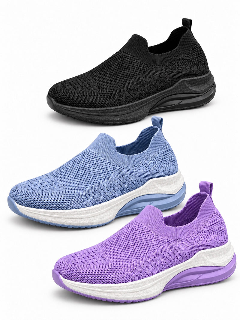 A6-2 knit platform slip-on sneakers in black, blue and purple