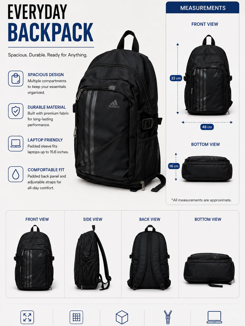 Adidas Everyday Performance Backpack SB-47 measurements and multiple views