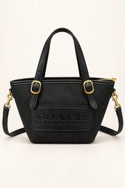 Black Coach-branded replica Leatherware patch small tote bag with detachable strap