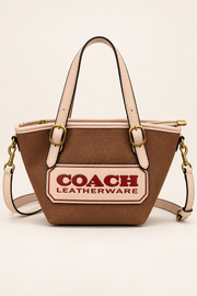 Brown and blush Coach-branded replica Leatherware patch small tote bag with detachable strap