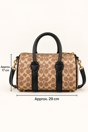 Coach monogram mini barrel bag measurements approximately 29 by 17 centimetres