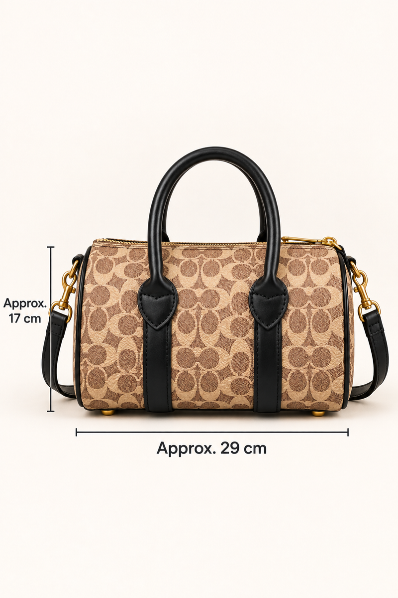 Coach monogram mini barrel bag measurements approximately 29 by 17 centimetres