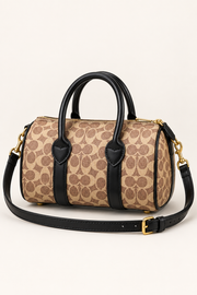 Coach monogram mini barrel bag in Tan Monogram with Black Trim