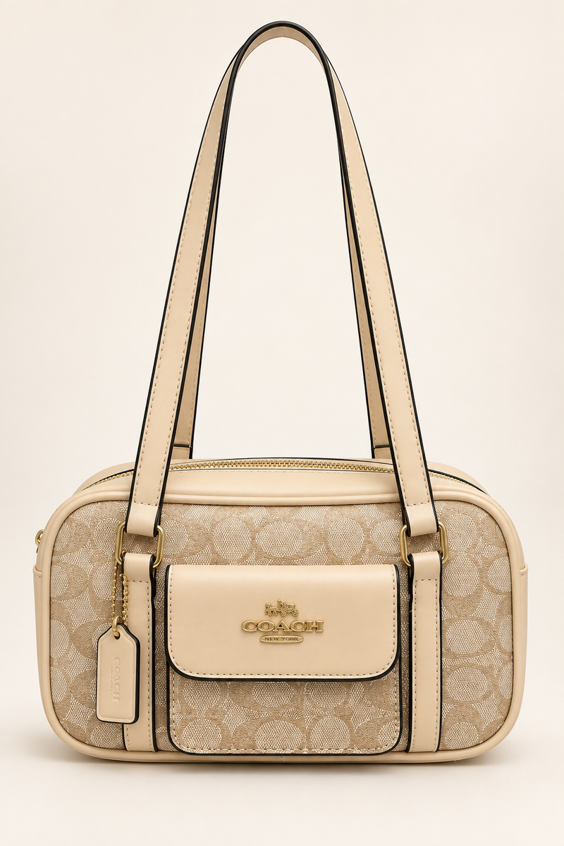 Coach monogram rounded shoulder bag in Beige