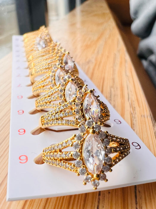 Anillos chapados en oro de 24 quilates brasileños con diamantes para mujer