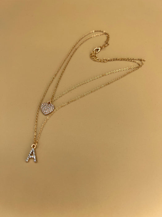 Gold Heart & Initials Pendant Necklace