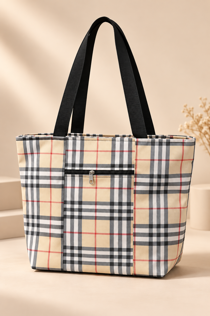 Medium Everyday Utility Tote Bag SB-46 in Beige Classic Plaid